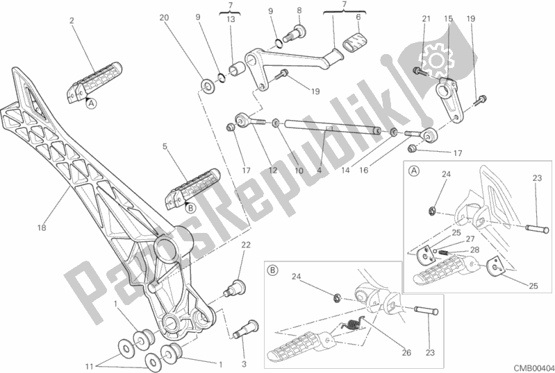 Alle onderdelen voor de Voetsteunen Links van de Ducati Monster 696 USA 2013